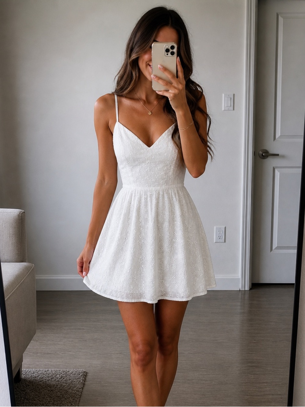 Windsor Sweetheart Neck White Spaghetti Strap Flower Pattern Dress
